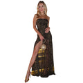 Women Autumn Evening Party Tube Dress Leopard Print Strapless Backless High Slit Long Dress Mesh Patchwork Cocktail Dre